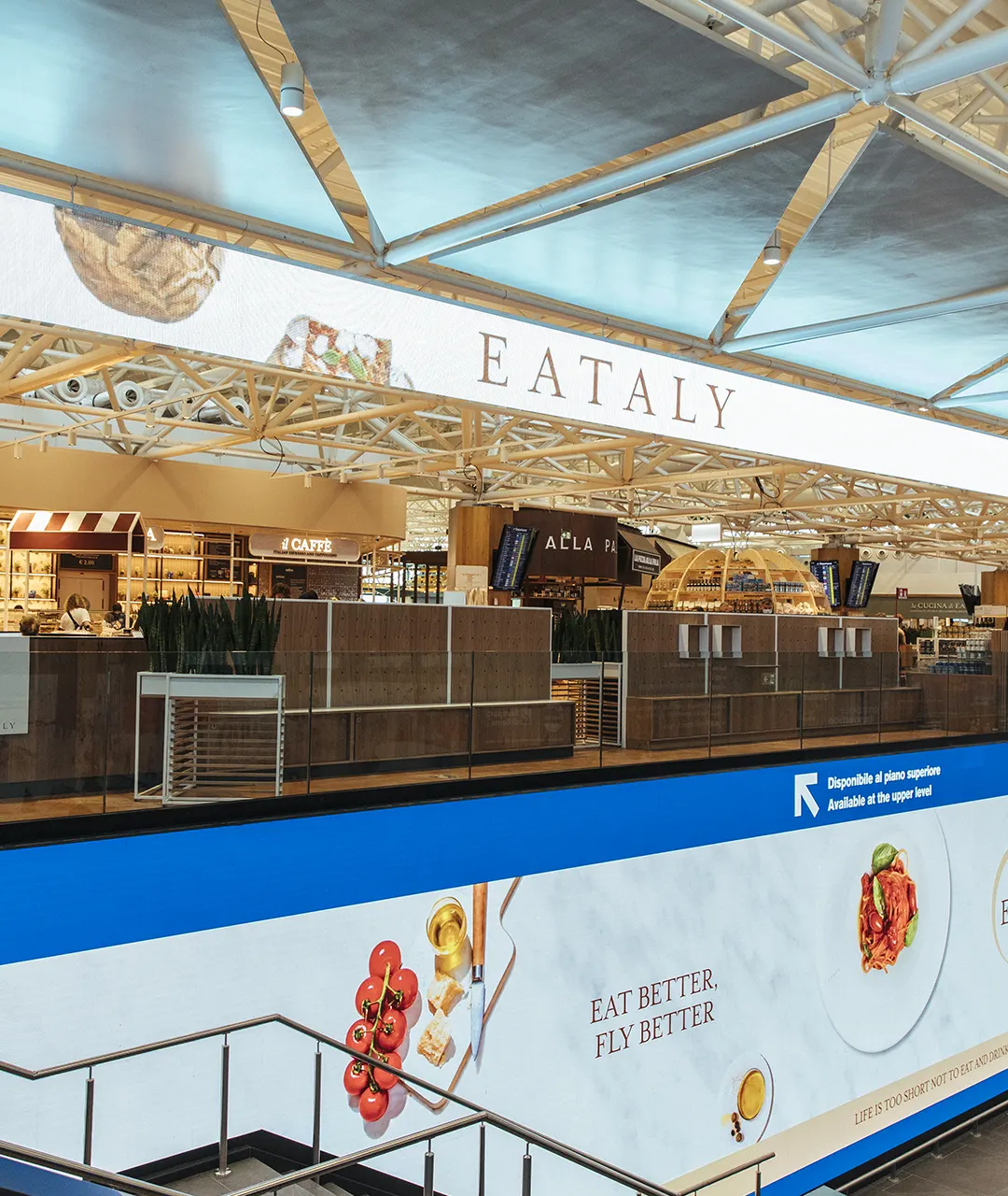 Lavorazioni edili e adeguamenti impianti tecnologici per il nuovo spazio Eataly all'aeroporto di Roma Fiumicino “Leonardo Da Vinci”.